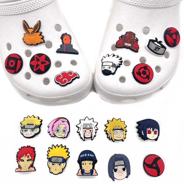 Anime NINJA Sharingan Akatsuki Cute Shoe Cosplay Accessory Buckles for Croc Charms Sandal Shoes Buttons Decoration 5 - Crocs Charm